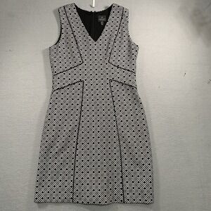 Adrianna Papell 12 Women's Geometric Black and White Fit and Flare Dress